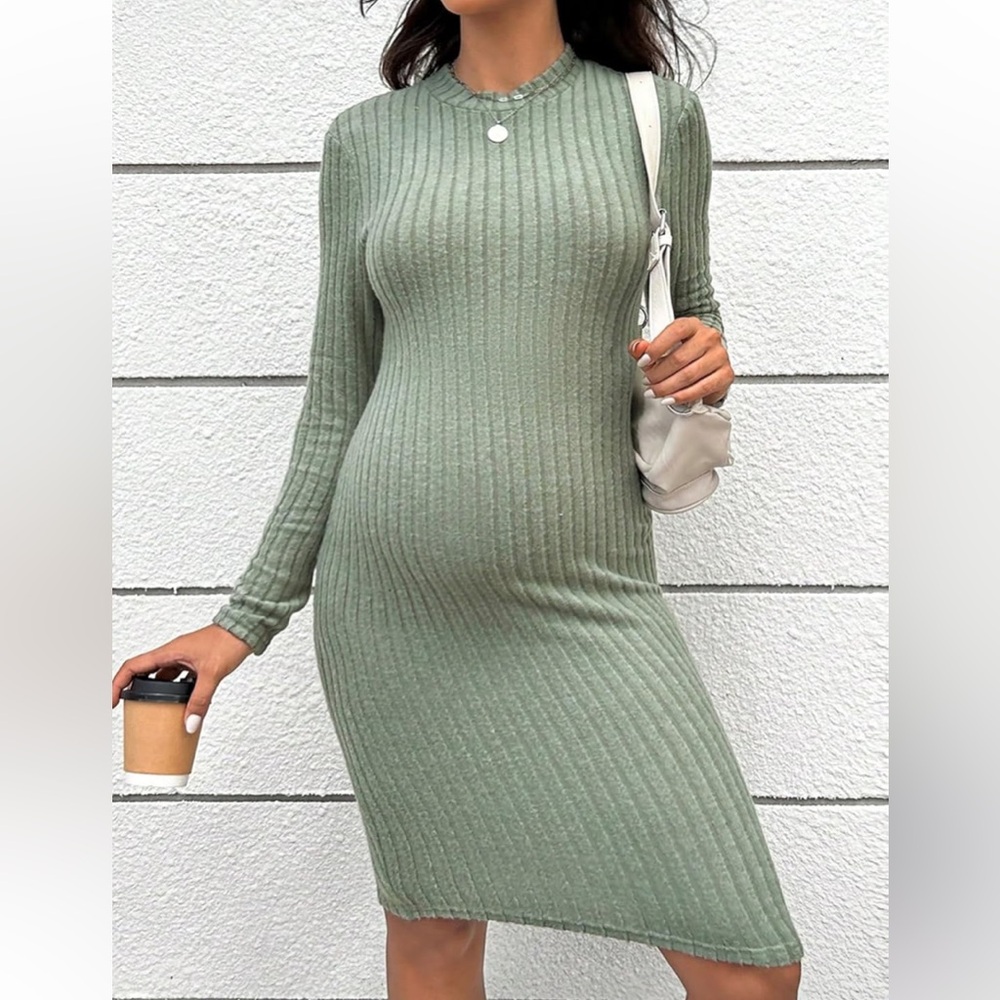 NWT No Label Size M Mint Green Rib Knit Maternity Dress